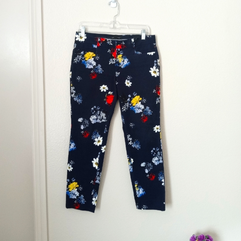 Banana Republic Sloan Navy Blue Floral Skinny Fit Pants Petite